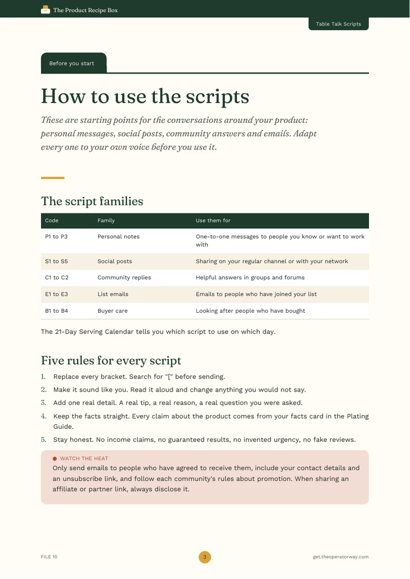 A real page from Table Talk Scripts